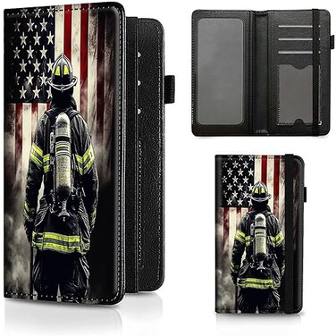 BEOTIWAD Checkbook Cover Flag Firefighter Pattern Premium Leather Check Book Holder Wallet with RFID Blocking Function for Men and Women