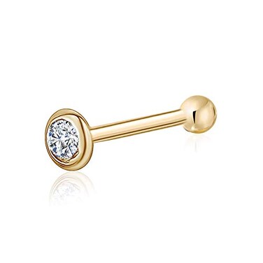Massete 14k Gold Nose Ring with Simulated Diamond Stud Piercing Body Bezel Set Micro Yellow 95mm