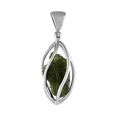 Starborn Rough Moldavite Silver Cage Pendant 35