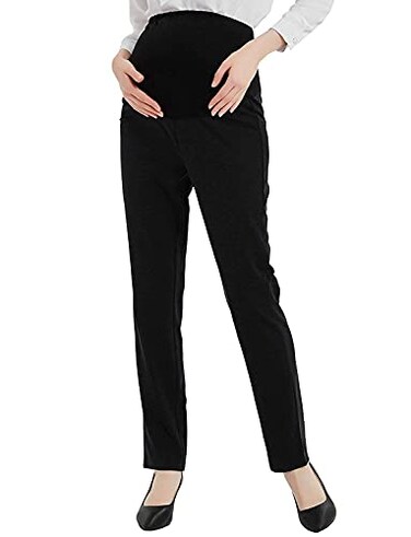 Bhome Maternity Work Long Pants Flattering Stretch Slim Fitted Trousers Black S
