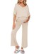 Tankaneo Womens Maternity Pajamas 2 Piece Lounge Set Soft Short Sleeve V Neck Tshirt Cropped Pants Pregnancy Loungewear Beige XLarge