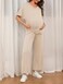 Tankaneo Womens Maternity Pajamas 2 Piece Lounge Set Soft Short Sleeve V Neck Tshirt Cropped Pants Pregnancy Loungewear Beige XLarge