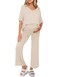 Tankaneo Womens Maternity Pajamas 2 Piece Lounge Set Soft Short Sleeve V Neck Tshirt Cropped Pants Pregnancy Loungewear Beige XLarge
