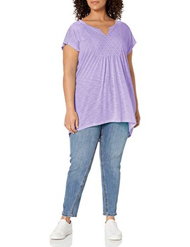 Just My Size Womens PlusSize Slub Crochet Bib Tunic Salty Purple 3X