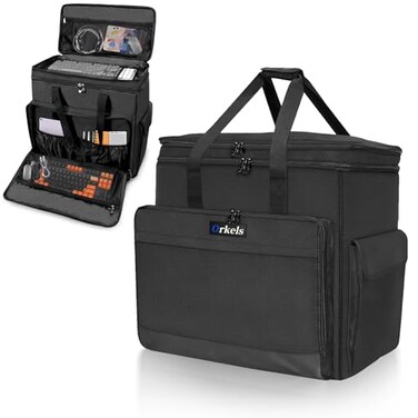 XIDIHF DoubleLayer Desktop PC Tower Carrying Case Travel Storage Bag for Computer Chassis Keyboard Mouse Cables and Accessories Bag Only Black