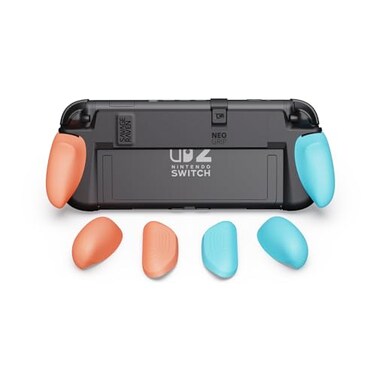 Savage Raven by Skull Co NeoGrip an Ergonomic Grip Hard Shell with Replaceable Grips to fit All Hands Sizes for Nintendo Switch 2 Neon Blue Red