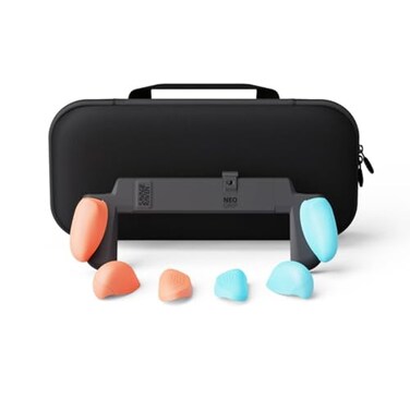 Savage Raven by Skull Co NeoGrip Bundle an Ergonomic Grip Hard Shell with Replaceable Grips to fit All Hands Sizes for Nintendo Switch 2 with Maxcarry Carrying Case Neon Blue Red