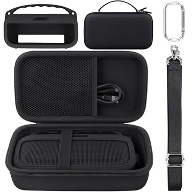 co2CREA Hard Case and Silicone Case Replacement for Bose New SoundLink Flex 2nd GenBose SoundLink Flex Bluetooth Portable Speaker Protective Case with Carabiner and Shoulder Strap Black Case
