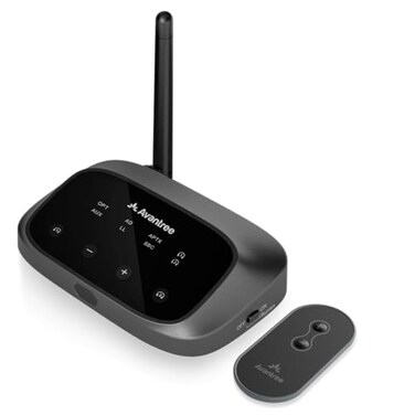 Avantree Oasis Plus 2 Bluetooth Transmitter for TV with Remote Volume Control Supports Two Headphones aptXAdaptive Soundbar Passthrough for Optical or AUX TVs