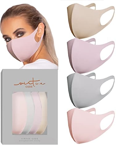VIRTUE CODE Second Skin Cloth Face Mask Pack 4 Buttery Soft Masks Washable Fabric Dreamy Dawn Face Mask Reusable Stretchy Comfortable Fresh Facemask