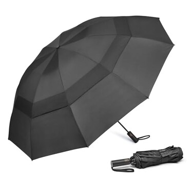 Prospo 62 Inch Large Travel Umbrellas for Rain Windproof 10 Ribs Compact Reverse Folding Golf Umbrella Double Canopy Automatic Open Close
