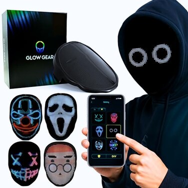 Pixel Stackers Glow Gear Face Transforming LED Mask AppControlled Light Up Cosplay Mask with 115 Animated Faces Customizable LED PatternsRave Festival Halloween DJ Accessory