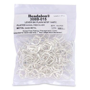 Beadalon 144Piece Plain Lever Back Silver Plate