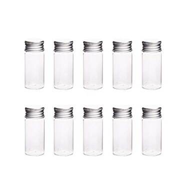 glasstore 10Pcs Glass Sealed Bottle with Screw Aluminum Cap Clear Tiny Empty Sample Vials Glass Jars Containers Cute Wishes Bottle 10ml