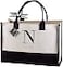 Mud Pie Classic Black and White Initial Canvas Tote Bags N 100 Cotton 17 x 19 x 2