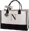 Mud Pie Classic Black and White Initial Canvas Tote Bags N 100 Cotton 17 x 19 x 2
