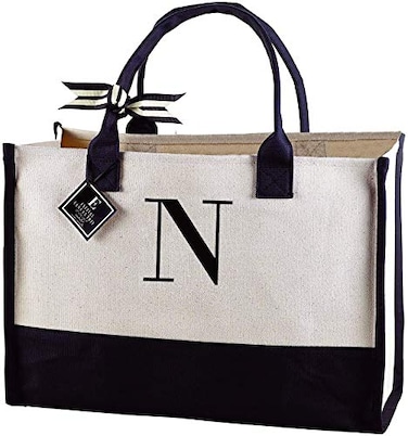 Mud Pie Classic Black and White Initial Canvas Tote Bags N 100 Cotton 17 x 19 x 2