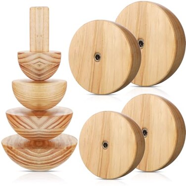 Doublefill 4 Pack Pottery Molds Plaster Molds Wood Pottery Tools with Handle for Ceramic Top Forms DIY Bowls Plate Dish Slump Press Art MakingHemispherical35 45 55 65 Thickness 25