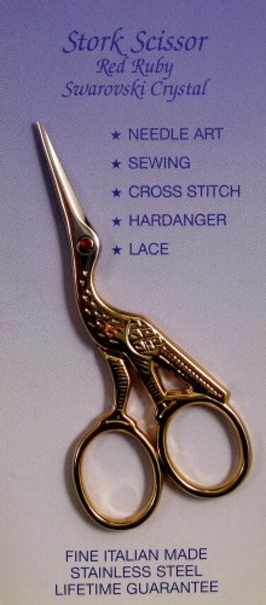 Tooltron Tool Tron Red Ruby Swarovski Crystal Stork 312Inch Scissors Gold Plated