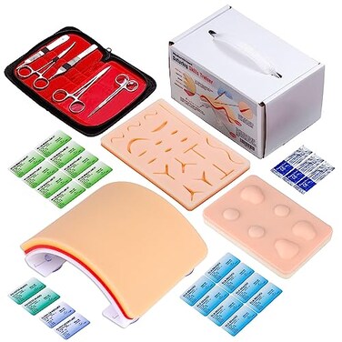Medarchitect Premium Suturing Skill Trainer Including DIY Incision Suture Pad with Hook Loop Replacement Design 19 PreCut Wounds Pad Complete Tools for Advanced Suture Skill Practice