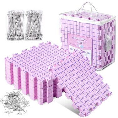 Opstin Knitting Blocking Mats and Pins Interlocking Blocking Boards for Crochet Projects 075 Extra Thick Blocking Mats with 150 TPins and Storage Bag