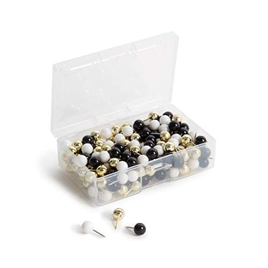 U Brands Sphere Push Pins Black White and Gold 200Count