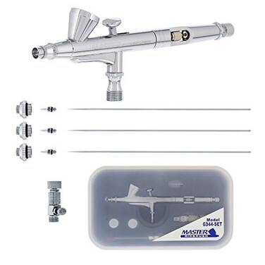 Master Airbrush Model G344 MultiPurpose DualAction Gravity Feed Airbrush with 3 Nozzle Sets 02 03 05mm Needles Fluid Tips and Air Caps 116 oz Fluid Cup User Friendly Versatile Set Kit