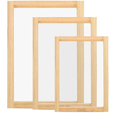 Caydo 3 Pieces 3 Size Wood Silk Screen Printing Frame with Mesh for Screen Printing 10 x 14 Inch 82 x 122 Inch 67 x 106 Inch