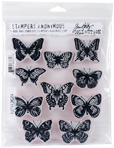 Stampers Anonymous Art Gone Wild AGCMS294 Tim Holtz Flutter Cling Rubber Stamp Set MultiColour