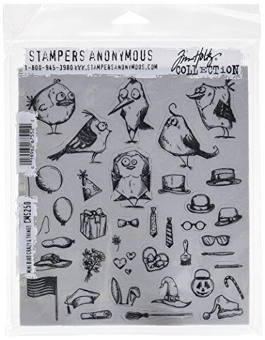 Stampers Anonymous CMS250 Mini Bird Crazy Things Tim Holtz Cling Stamps 7 by 85 Clear