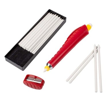 BOHIN Refillable Chalk Pencil Set for Sewing Quilting and Tailoring Precision Fabric Marking Tool with 16 White Chalk Refills and Sharpener
