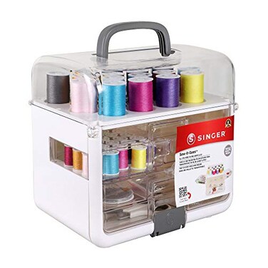 Singer SewItGoes 224 Piece Sewing Kit Craft Organizer Sewing Case Storage with Machine Sewing Thread White