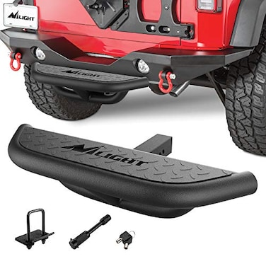 Nilight Hitch Step with 2 Hitch Receiver Rear Bumper Guard Protector Compatible with Car Truck Vehicles Upgraded Textured Black Hitch Step Bar with Hitch Lock UBolts Stabilize