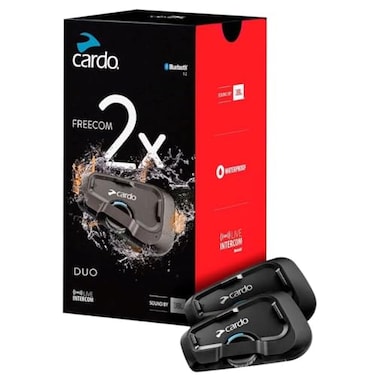Cardo Systems FREECOM 2X Motorcycle 2Way Helmet Bluetooth Communication System Headset Intercom Universal Bluetooth Connectivity Waterproof 40mm Speakers Dual Pack