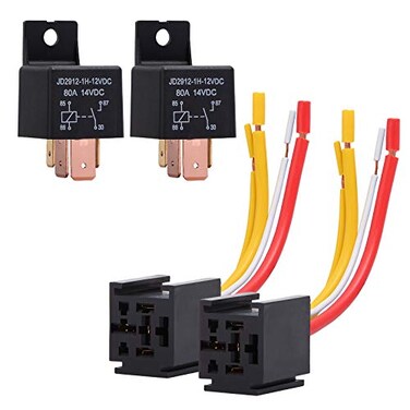 EHDIS 4Pin Car Truck Motor Heavy Duty 80A 12V OnOff Normally Open SPST Relay Socket Plug With Harness 4 Wire Automotive Model JD29121H12VDC 80A 14VDC Pack of 2