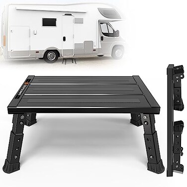 DEPSUNNY Adjustable RV Step Stool 3Step Height Adjustment Foldable Legs Wide AntiSlip SurfaceSupports Up to 1000 lb Premium Aluminum Construction Easy to Carry