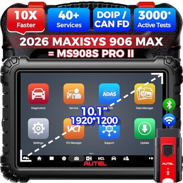Autel MS906 MAX BiDirectional Scanner 2026 MS906MAX Updated of MS906 Pro MP900BT with ECU C0ding DoIP CANFD FCA SGW AutAuth All System Scan 40 Service 3000 Active Tests as MS908S PRO II