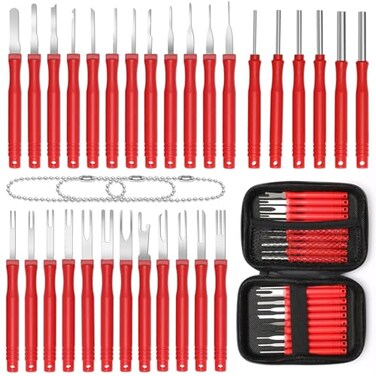 Anglekai 304P Terminal Pin Removal Tool Kit Electrical Connector Depinning Tool Terminal Pin Extractor Kit Wire Release Tool for Car Household Devices Red