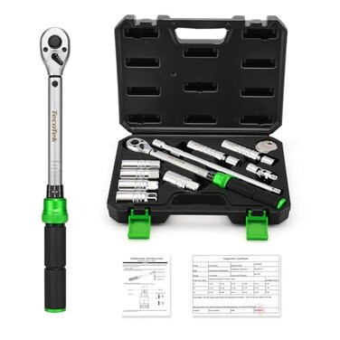 TecoTek 11Pcs 38 Drive Spark Plug Socket Set with Click Torque Wrench Spark Plug Gapper Universal Joint Extension Bar 916 58 34 1316 14 16 and 18mm CRV Sockets with Rubber Rings