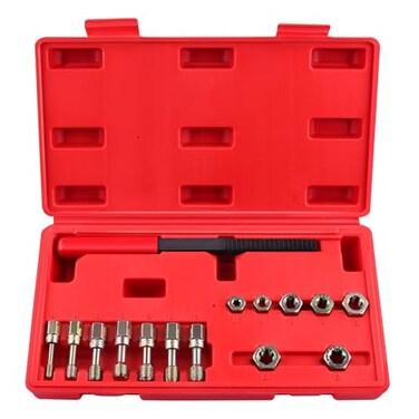 LEONTOOL 15 Pieces Metric Thread Chaser Set M6 M8 M10 M12 Thread Restorer Tool Includes 7 Taps 7 Dies 1 Thread File Universal Thread Cleaner Tool Thread Rethreading Repair Kit for Damaged Thread