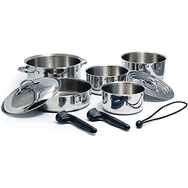 Camco Mfg 43921 Cookware 10 Pc Set Nesting Stainless Steel