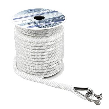 Young Marine Premium Solid Braid MFP Anchor Line Braided Anchor RopeLine 38 Inch 100FT with Stainless Steel Thimble Shackle 38 x 100 White