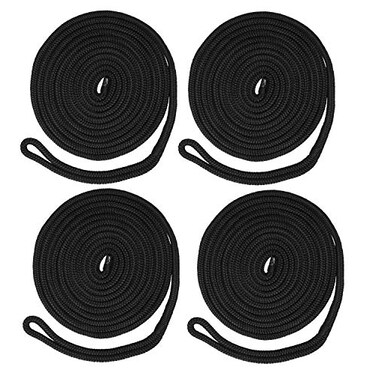 NovelBee 4 Pack of 38 Inch x 20 Feet Double Braid Nylon DocklineMooring Rope Dock LineWorking Load Limit 660 lbsBreaking Strength 3300 lbs 4pcsBlack