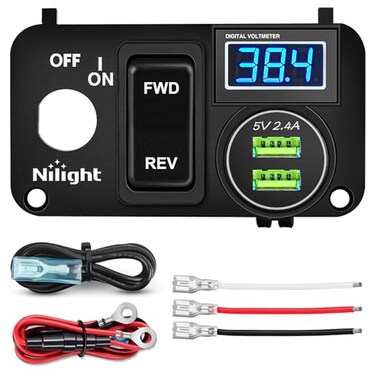 Nilight Golf Cart Key Switch Console Panel 9V48V DC with Forward Reverse 3PIN Rocker Switches 48A Dual USB Quick Charger LED Digital Voltmeter for EZGO TXT PDS