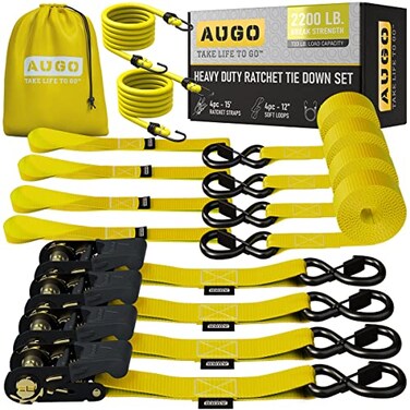AUGO Ratchet Straps Heavy Duty 4 Pack 15 FT 2200 LB Break Strength Ratchet Tie Down Straps with Safety Lock S Hooks Cargo Straps for Moving Appliances Motorcycle Soft Loop Tie Down Straps