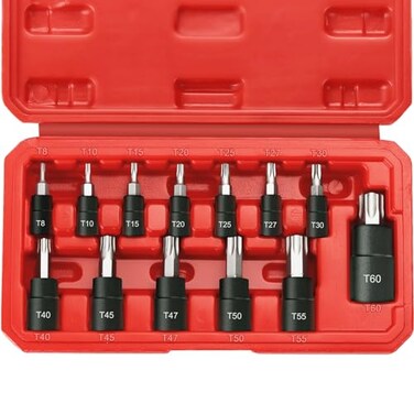 RIMKOLO 13Piece Torx Bit Socket Set 14 38 and 12 Drive T8T60 Star Socket Set S2 Steel Bits and CRV Sockets with Storage Case