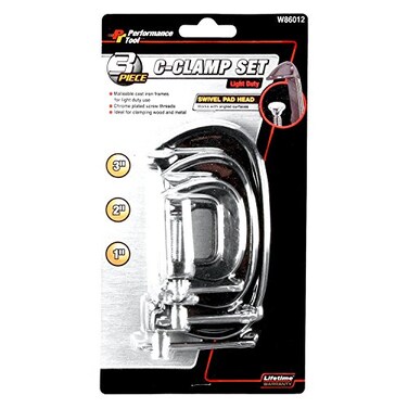 Performance Tool W86012 3Piece CClamp Set with Malleable Cast Iron Frames and Swivel Pad Head for Wood and Metal Clamping