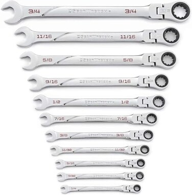 GEARWRENCH 11 Pc 120XP Universal Spline XL Flex Head Ratcheting Combination SAE Wrench Set 86247