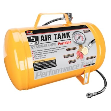 Performance Tool W10005 Hiviz 5Gallon Horizontal Portable Air Tank With Tire Air Chuck Yellow