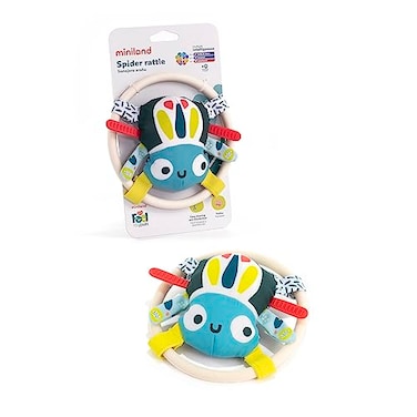 Miniland Feel to Learn Spider Teether Rattle for Infant and Toddlers from 0 to 6 Months
